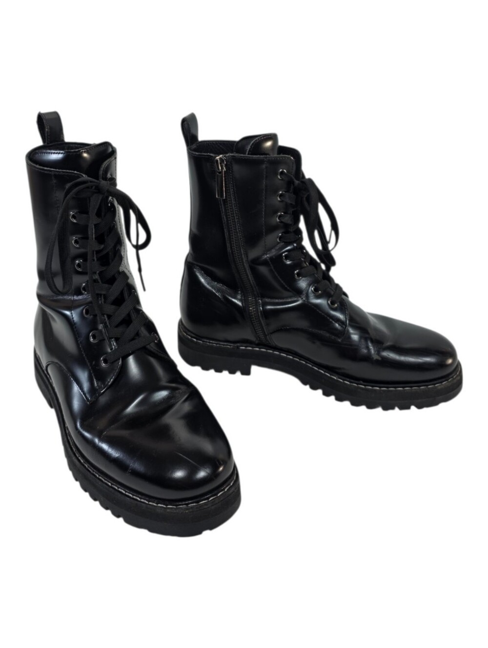Thursday Boot Co Combat Boots Womens 9 Black Leather Lace Up Side Zip Lug Sole